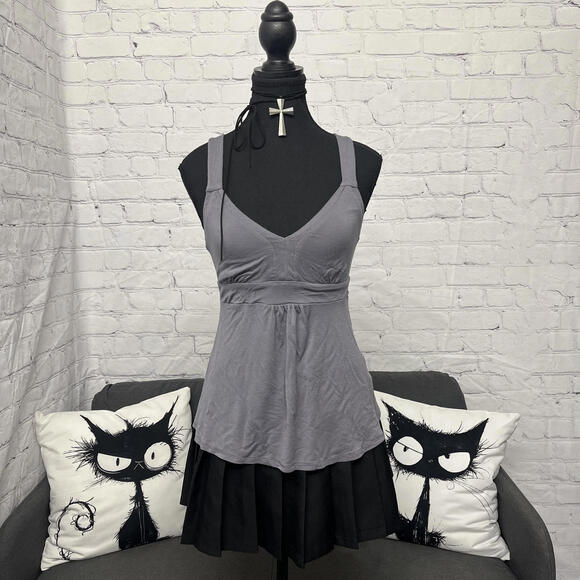 Y2K 2000s Guess grey purple babydoll camisole criss cross back Sz S summer top - Picture 2 of 6